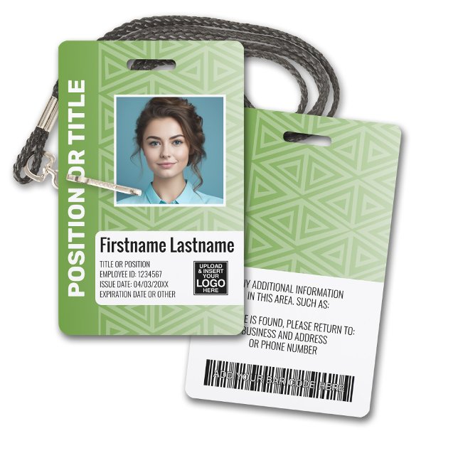 Badge Carte d'identité photographique de l'employé - tri (Plastic ID Badge - Customize with Employee Photo and Credentials. Green Tribal Pattern Accents)