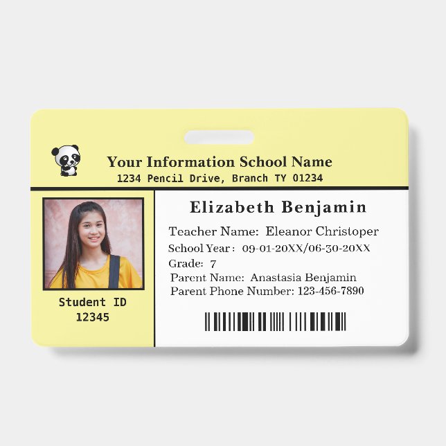 Badge Carte d'identité pour enfants élèves École (Avant)