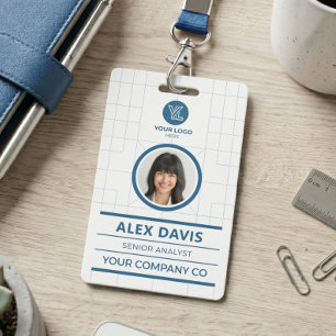 Badge Carte d'identité professionnelle avec grille bleue