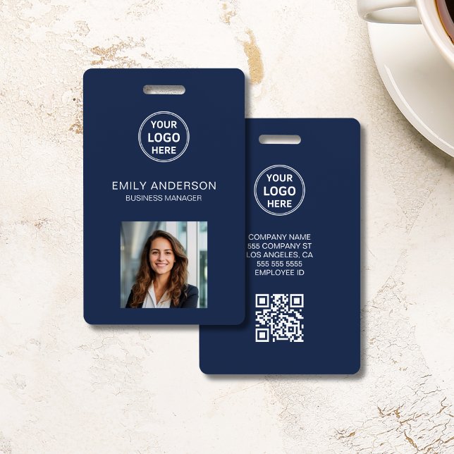 Badge Carte d'identité professionnelle Logo moderne Phot (Business ID Card Modern Logo Photo Staff Navy Badge)