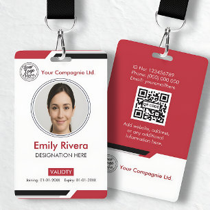 Badge Carte d'identité professionnelle rouge moderne