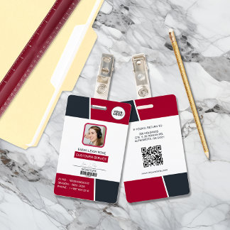 Badge Carte d'identité professionnelle rouge moderne ave