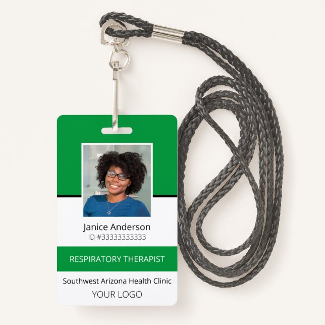 Badge Carte d'identité professionnelle verte de l'employ (Devant avec lanière)