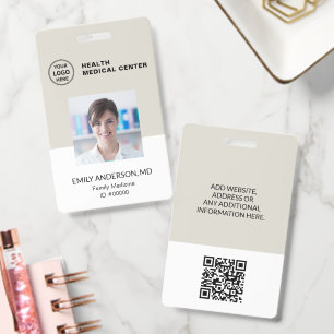 Badge Carte d'identité QR Code neutre beige pour médecin