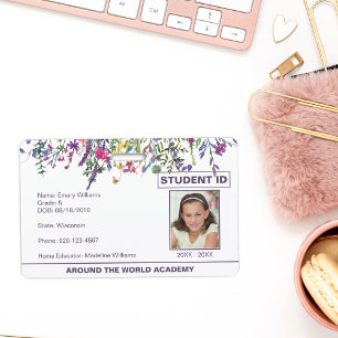 Badge Carte d'identité scolaire à domicile Fleurs sauvag