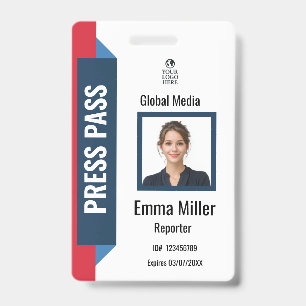 Badge Carte marine et rouge Insigne d'ID de presse