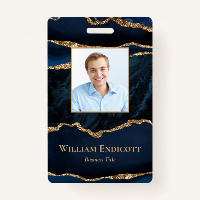 Badge Carte professionnelle Navy Blue Gold Agate (Devant)