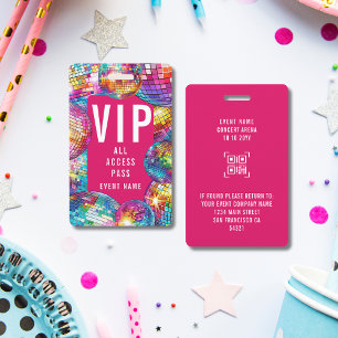 Badge Carte VIP All Access Pass QR Code Disco Ball