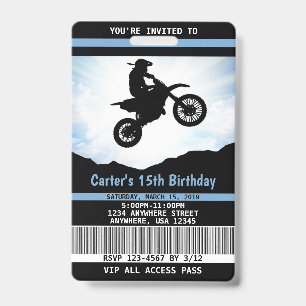 Badge Carte VIP d'invitation d'anniversaire de moto cros