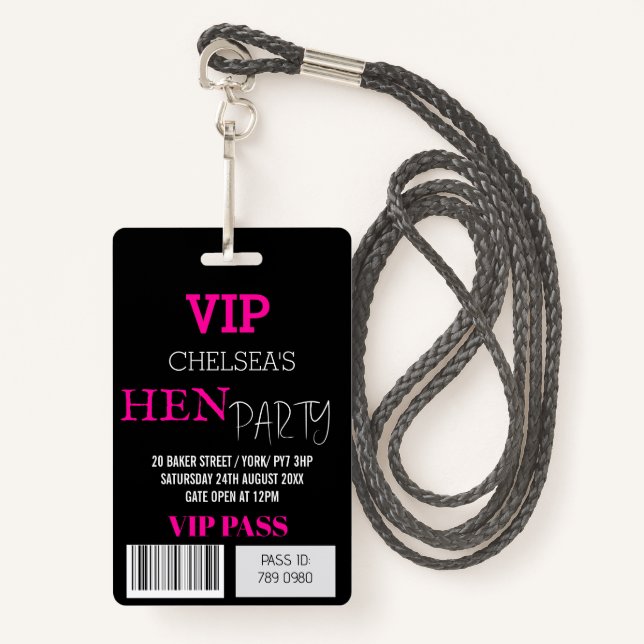 Badge Carte VIP Hen Party Access Pass (Devant avec lanière)