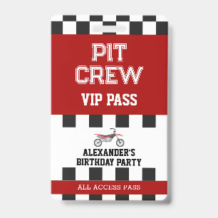 Badge Carte VIP pour l'équipe de pit de la fête d'annive
