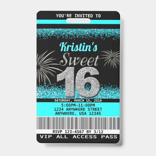 Badge Cartes d'invitation pour un anniversaire Sweet 16 (Avant)