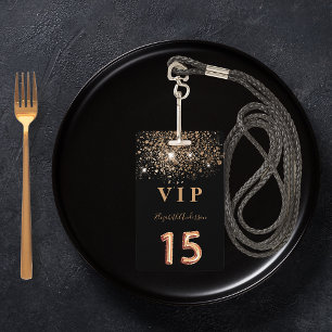 Badge Carton d'invitation VIP pailleté or noir pour Quin