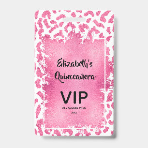 Badge Carton d'invitation VIP Quinceañera Léopard Rose B