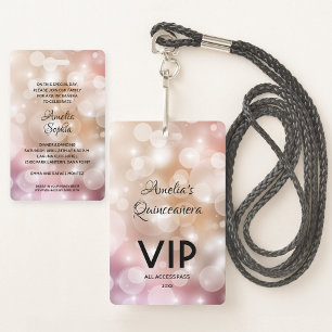Badge Carton d'invitation VIP Rose Poudré Élégant pour Q