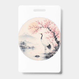 Badge Cerisier Japonais Fleur de Sakura et Grue Esthétiq