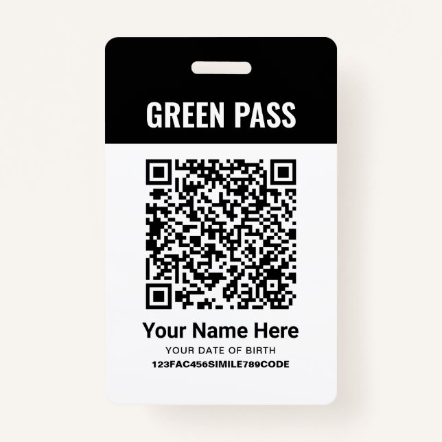 Badge Certificat de vaccination Green Pass PVC noir (Devant)