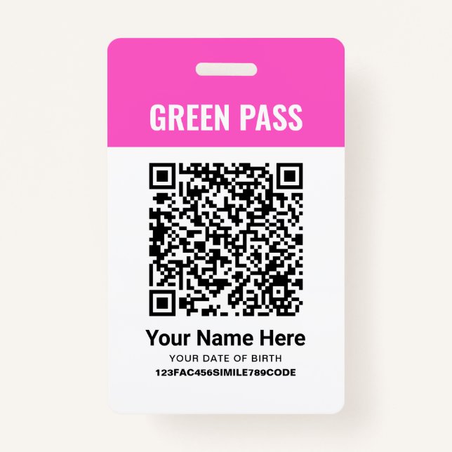Badge Certificat de vaccination Green Pass PVC Pink (Devant)