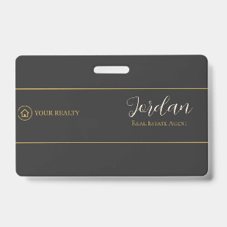 Badge Charcoal Gold Agent Immobilier Logo Carte d'identi