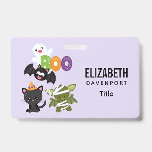 Badge Chat de Cute Halloween, bat, mummy et ghost