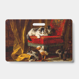 Badge Chat et chatons jouant avec une chaise