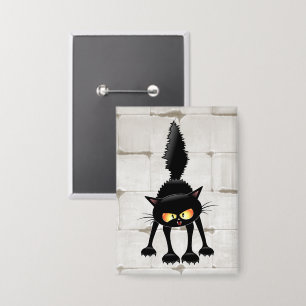 Badge Chat noir de dessin animé drôle et féroce 