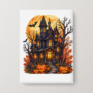 Badge Château Hanté Halloween Pleine Lune