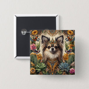Badge Cheveux longs Chihuahua Art Floral Mexicain
