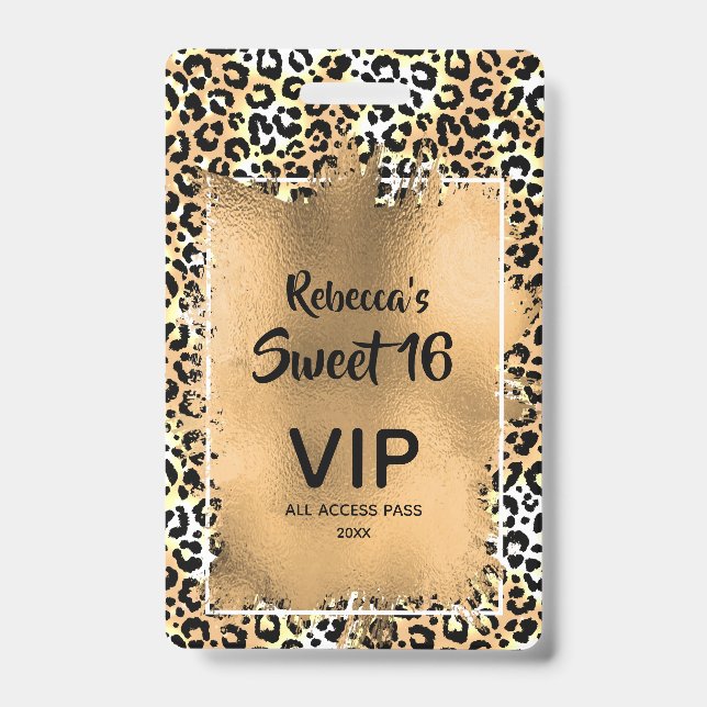 Badge Chic Leopard Sweet 16e Anniversaire Invitation VIP (Avant)
