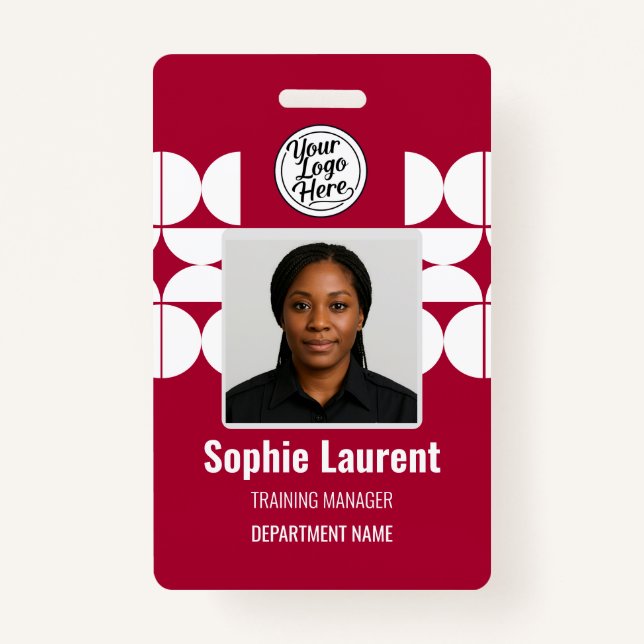 Badge Chic Red Geometric Employee ID Holder (Devant)