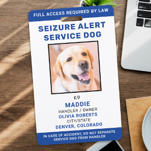 Badge Chien d'assistance personnalisé alerte saisie bleu