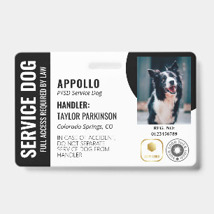 Badge Chien de service noir et blanc 2 logos et photo d'