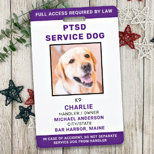 Badge Chien de service PTSD Personnalisé Simple Photo ID