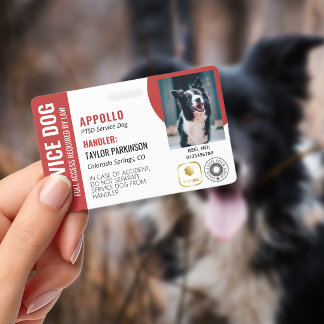 Badge Chien de Service Rouge Blanc 2 Logos & Photo ID