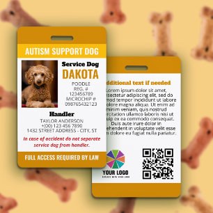 Badge Chien de soutien pour l'autisme Logo QR Photo ID j
