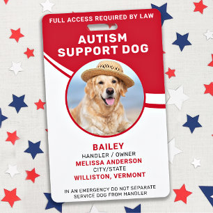 Badge Chien de soutien pour l'autisme Photo personnalisé