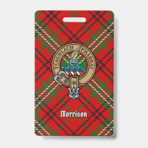 Badge Cimier du clan Morrison sur tartan rouge