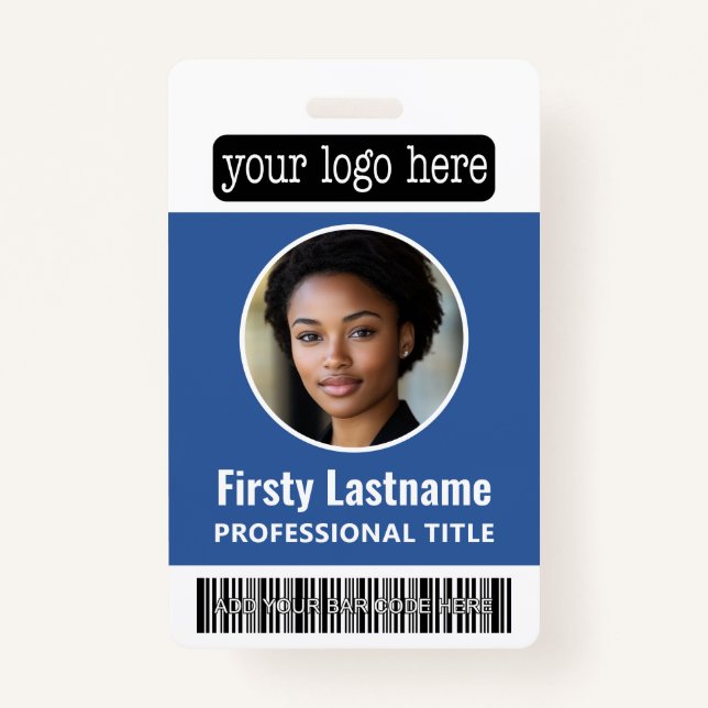 Badge Circulaire Photo personnalisée Code barre employé, (Devant)