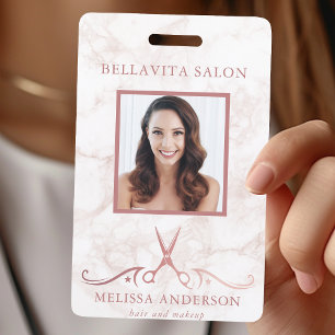 Badge Ciseaux en marbre Rose Gold Photo Coiffeur