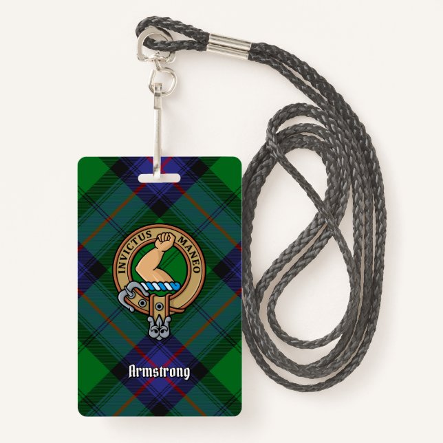 Badge Clan Armstrong Crest sur Tartan (Devant avec lanière)