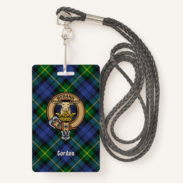 Badge Clan Gordon Crest sur Tartan (Devant avec lanière)
