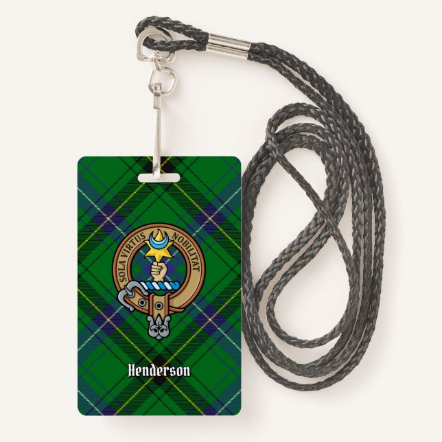 Badge Clan Henderson Crest sur Tartan (Devant avec lanière)