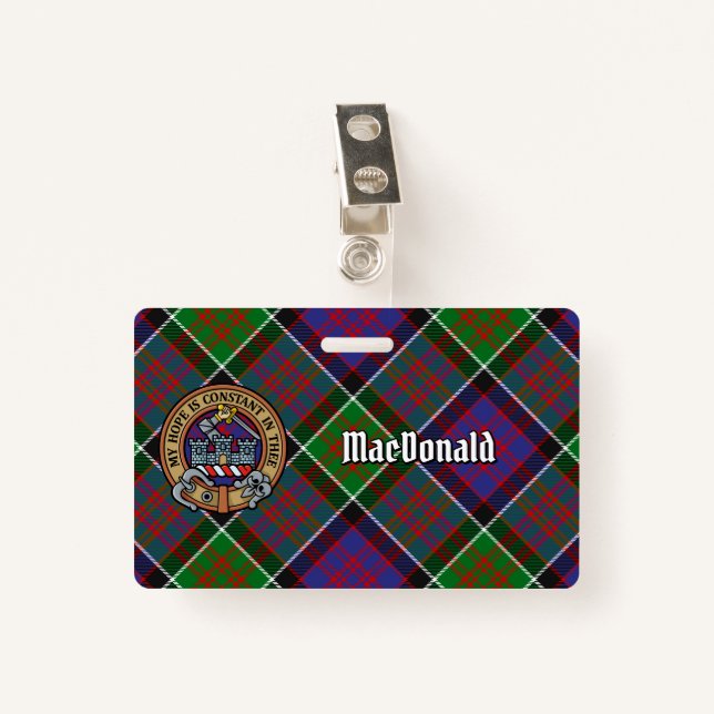 Badge Clan MacDonald de Clanranald Crest sur Tartan (Devant avec clip)