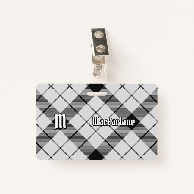Badge Clan MacFarlane Tartan noir et blanc (Devant avec clip)