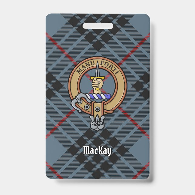 Badge Clan MacKay Crest sur Blue Tartan (Avant)