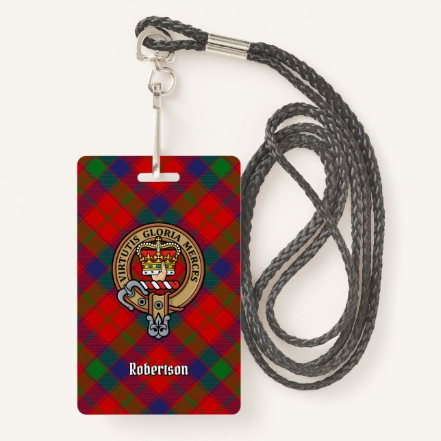 Badge Clan Robertson Crest sur Tartan (Devant avec lanière)