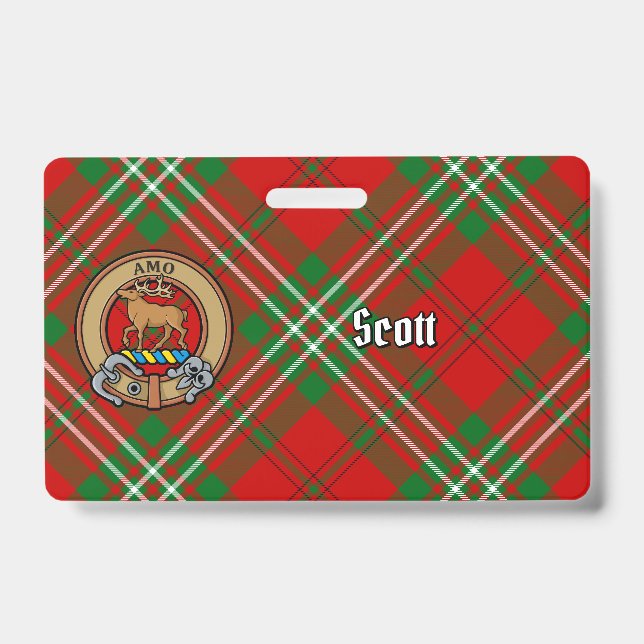 Badge Clan Scott Crest sur Red Tartan (Front)