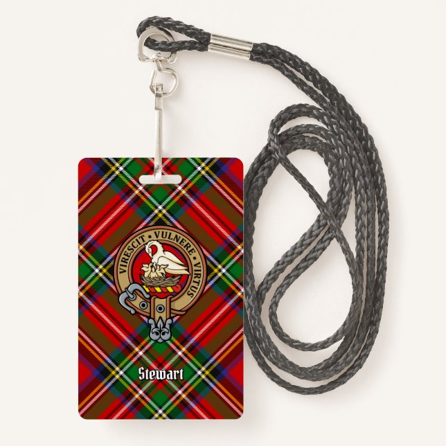Badge Clan Stewart Crest sur Royal Tartan (Devant avec lanière)