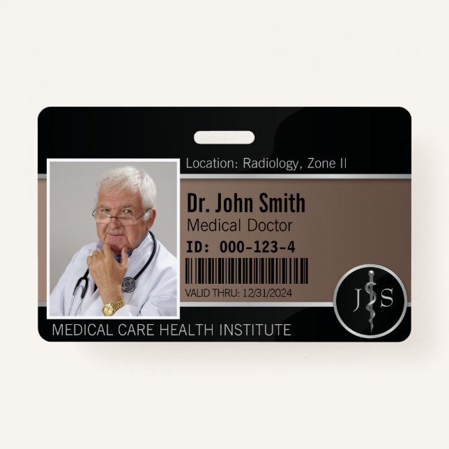 Badge Classé Médicale bâton de Asclepius Silver ID photo (Devant)