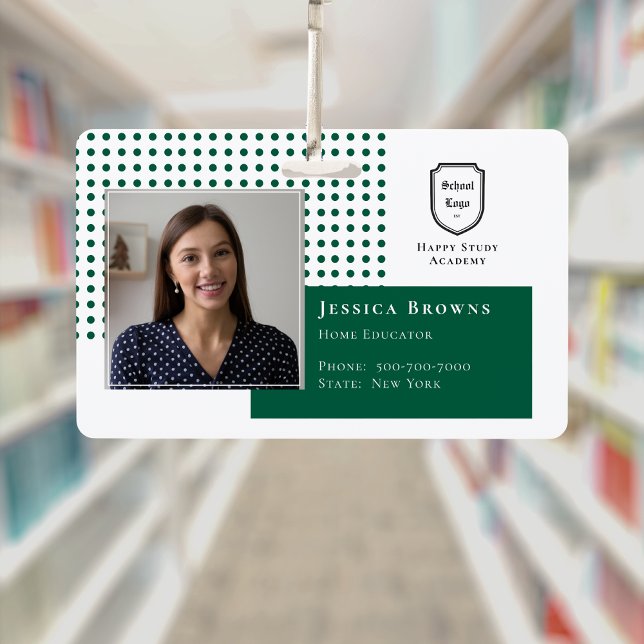 Badge Classic Student ID Dark Green School Logo Photo (Classic Student ID Dark Green School Logo Photo Badge)
